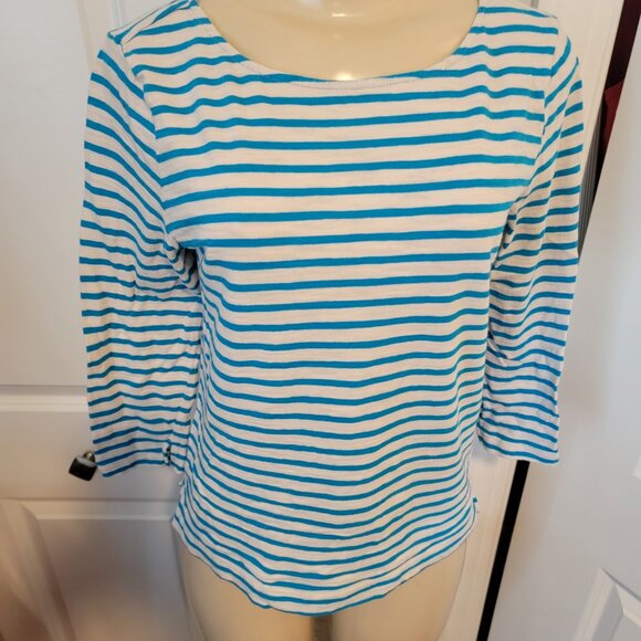 Forever 21 Turquoise Blue & White Stripe Pullover 3/4 Sleeve Top - Picture 4 of 9
